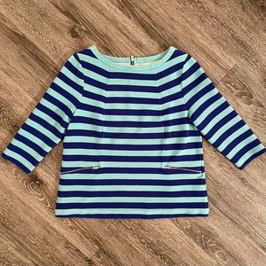 Boden Blue and Aqua Striped Boatneck Top